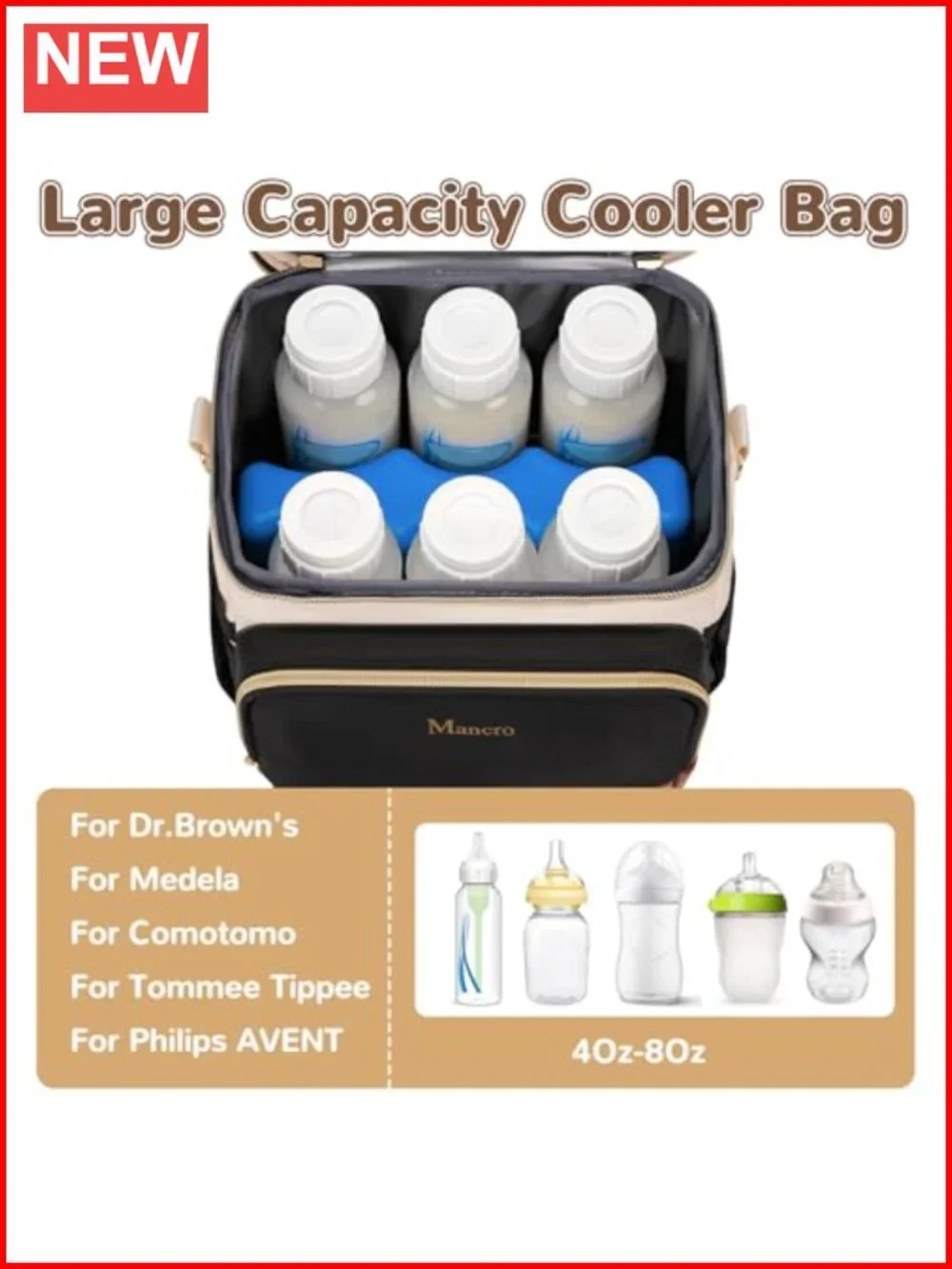 Mancro Expandable Insulated Breast Milk Cooler Bag with Ice Pack